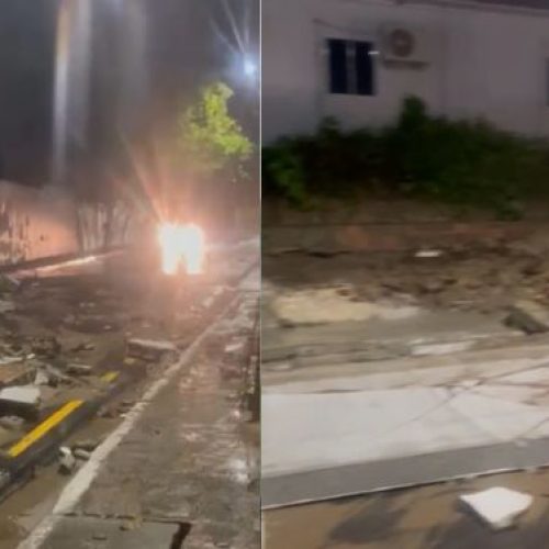Muro do Sesquicentenário desaba após chuvas em João Pessoa