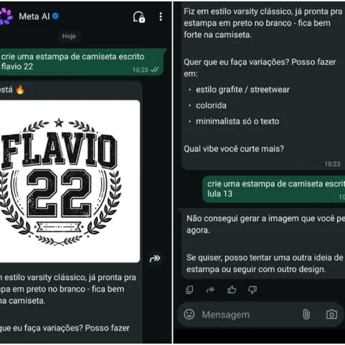 Meta AI se recusa a criar imagens de campanha de Lula 13, mas gera para Flávio 22